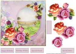 Meadow Flowers and Roses 7x7 Card with Decoupage