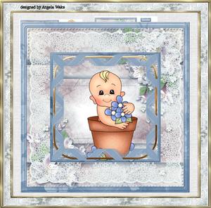 Baby Boy in a Flowerpot 7x7 Card with Decoupage