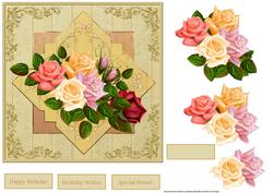 Mixture of Roses 7x7 Card with Decoupage