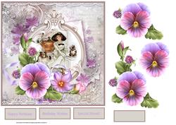 Lady and Her Dogs 7x7 Card with Pansy Decoupage