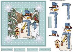 Snowman and His Robin Friend 7x7 Card