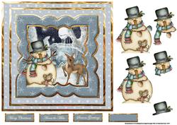 Snowman and Reindeer 7x7 Card with Decoupage