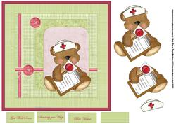 Teddy Bear Nurse in Action 7x7 Card with Decoupage