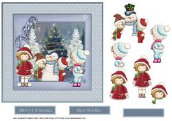 Snowball Fun 7x7 Card with Decoupage