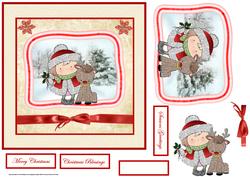 Girl and a Reindeer 7x7 Card with Decoupage