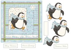 Skating Penguin 7x7 Card with Decoupage