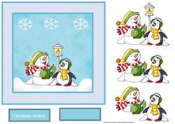 Snowman and Penguin Carol Singers 7x7 Card