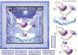 Polar Bear Skating in the Moonlight 7x7 Card