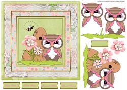 Spring Hoots and Bees 7x7 Card with Decoupage