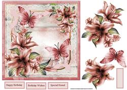 Pink Lily 7x7 Card with Decoupage