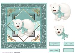 Polar Bear in the Snow 7x7 Card with Decoupage