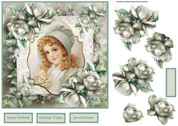 Vintage Girl with Roses 7x7 Card with Decoupage