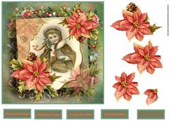 Vintage Girl with Poinsettias 7x7 Card with Decoupage