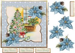 Christmas Tree and Poinsettia 7x7 Card with Decoupage