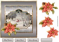 Vintage Christmas and Poinsettias 7x7 Card with Decoupage