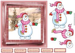 Snowman Has Hot Chocolate 7x7 Card with Decoupage