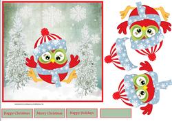 Snowflake Owls 7x7 Card with Decoupage