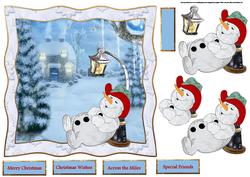 Sleeping Snowman 7x7 Card with Decoupage