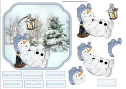 Snowman Napping Card with Decoupage