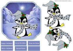 Snowflake Penguin 7x7 Card with Decoupage