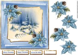 Blue Christmas and Snow 7x7 Card with Decoupage