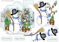 Snowman and the Pine Trees 7x7 Card with Decoupage