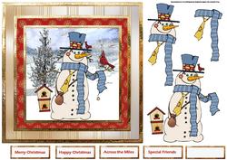 Snowman and Birdhouse 7x7 Card with Decoupage
