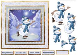 Skating Snowman 7x7 Card with Decoupage