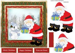 Santa's Gift to the Snowman 7x7 Card with Decoupage
