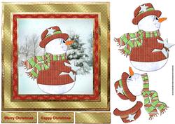 Snowman with a Star 7x7 Card with Decoupage