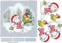 Snowman and a Bird 7x7 Card and Decoupage