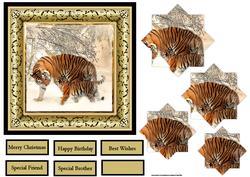 Tigers Playing Approx 6x6 Card with Shaped Layers