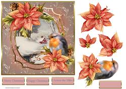 Robin and Poinsettia 7x7 Card with Decoupage