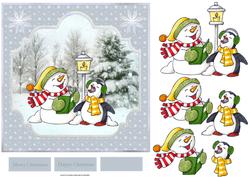 Snowman and Penguin Carol Singers 7x7 Card