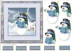 Snowman and the Polar Bear Family 7x7 Card