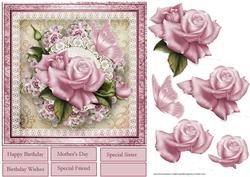 Pink Rose and Butterfly 7x7 Card with Decoupage