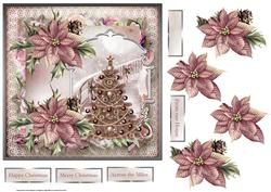 Christmas Tree and Poinsettias 7x7 Card