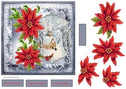 Red Poinsettia Vintage Christmas 7x7 Card