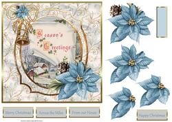 Vintage Christmas Poinsettias and Bells 7x7 Card