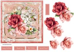 Ribbon and Roses 7x7 Card with Decoupage