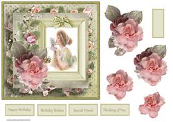 Vintage Lady and Pink Rose 7x7 Card with Decoupage