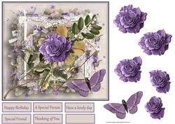 Purple Rose and Butterfly 7x7 Card
