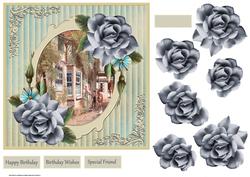 Blue Rose and Vintage Village with Decoupage
