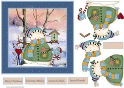 Snowman and His Bird Friend 7x7 Card