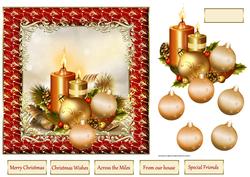 Candles, Baubles and Holly 7x7 Card with Decoupage