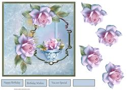 Blue Rose 7x7 Card with Decoupage