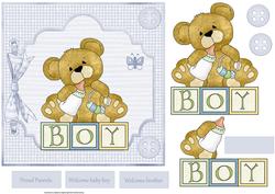 Baby Boy Teddybear 7x7 Card with Decoupage