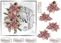 Pink Poinsettias 7x7 Card with Decoupage