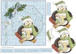 Penguin with a Christmas Heart 7x7 Card with Decoupage
