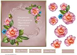 Pink Camellia 7x7 Card with Decoupage